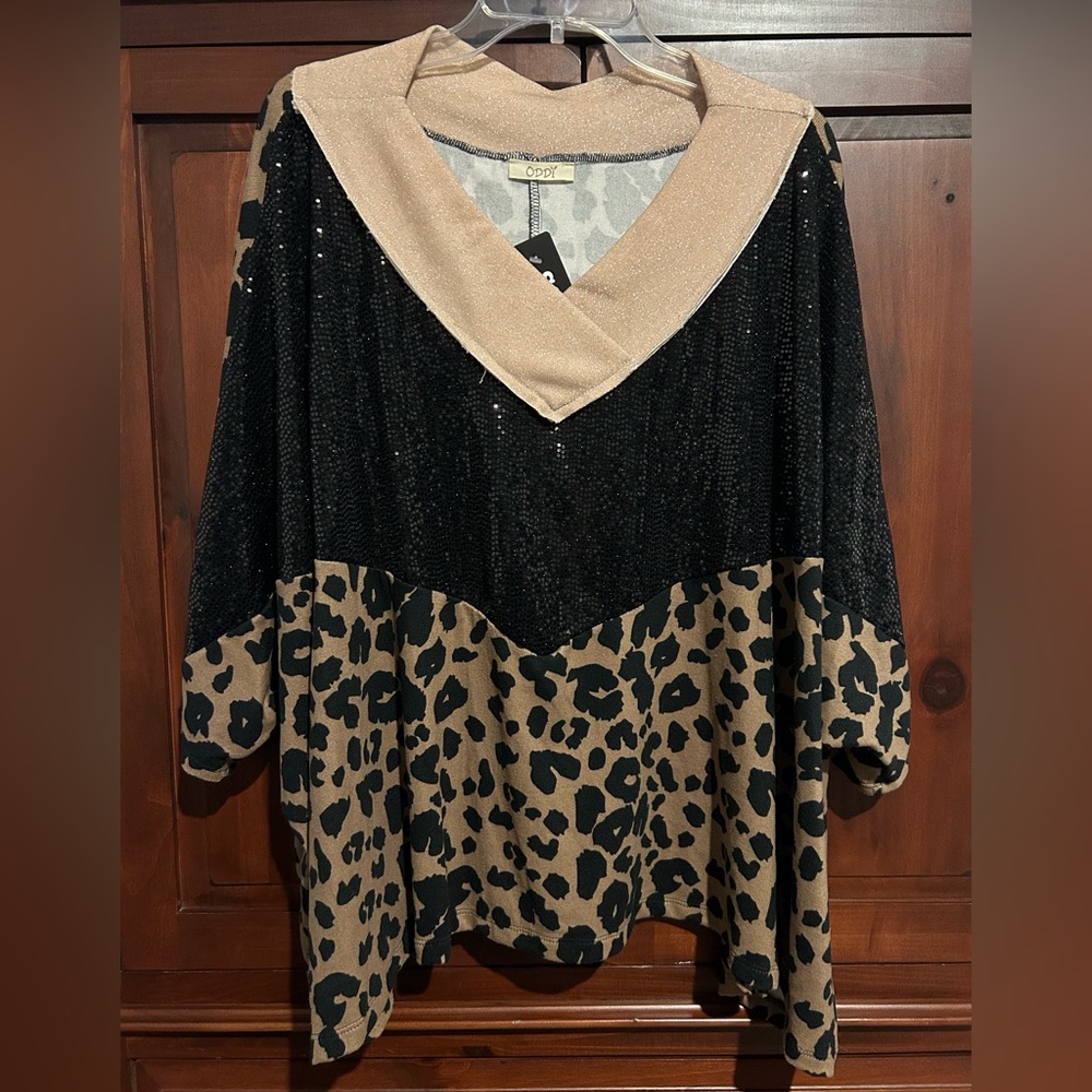 NWT Mocha Multi Print Oversized Leopard Sequin Print - Medium